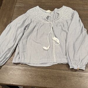 Striped Long Sleeve Blouse with Crochet Detail